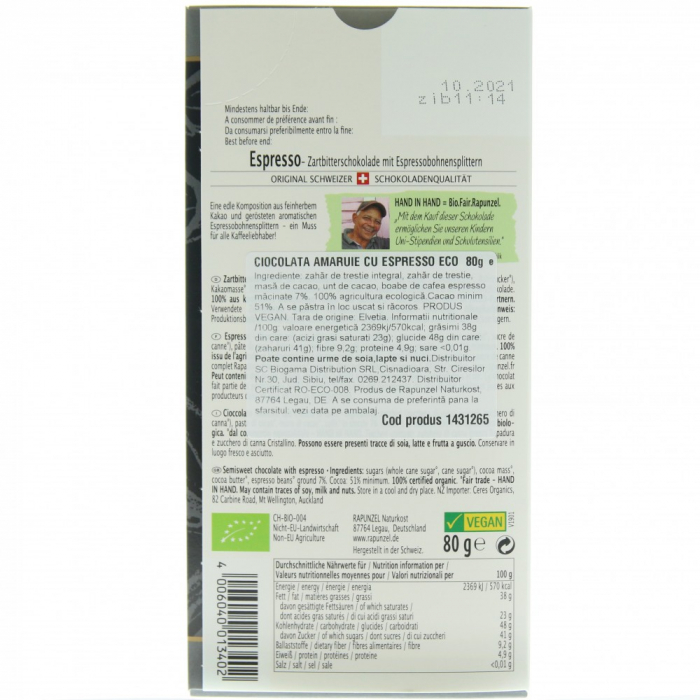 CIOCOLATA AMARUIE CU ESPRESSO 55% CACAO VEGANA 80 G [2]