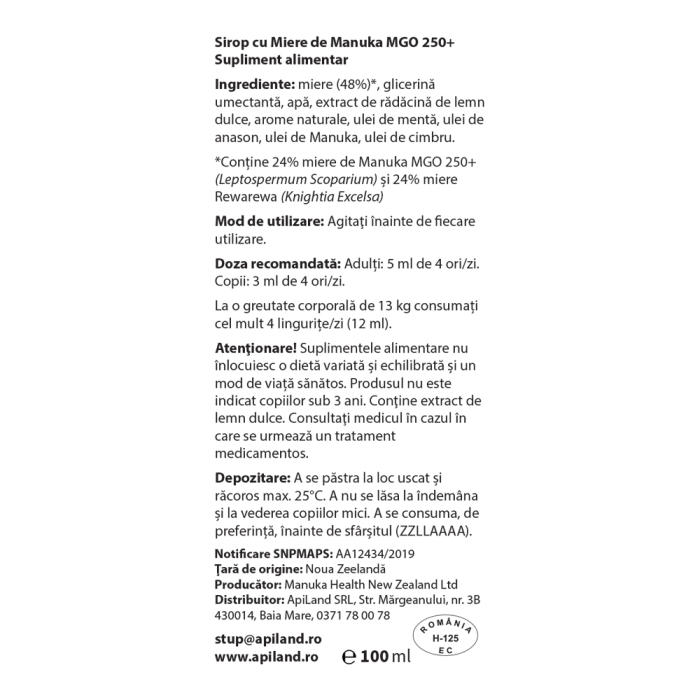 SIROP CU MIERE MANUKA (250+) 100 ML [3]