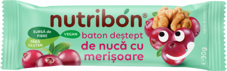 Alimentare - BATON VEGAN DE NUCA CU MERISOARE 30 G