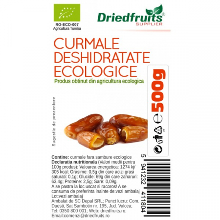 Fructe uscate - BIO CURMALE DESHIDRATATE FARA SAMBURI 500 G
