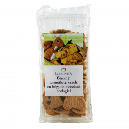 Alimentare - BISCUITI ANIMALUTE VESELE CU FULGI DE CIOCOLATA ECO 140 G LONGEVITA