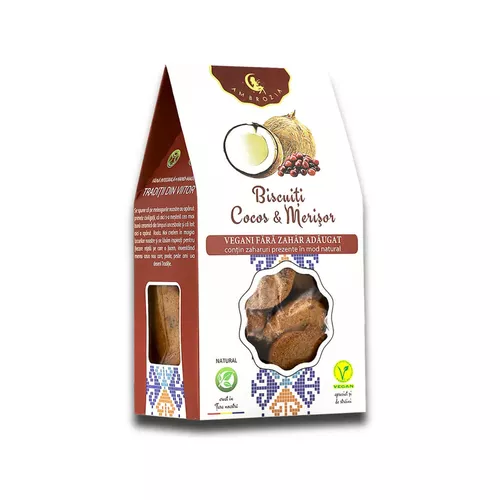 Alimentare - BISCUITI VEGANI CU COCOS SI MERISOARE FARA ZAHAR 140G