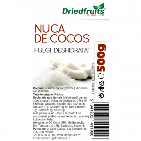 Fructe uscate - COCOS FULGI DESHIDRATATI 250 G