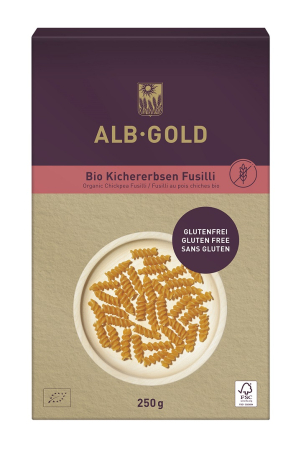 Fără gluten - FUSSILI DIN NAUT  ECO 250g ALB-GOLD BIOPLANET