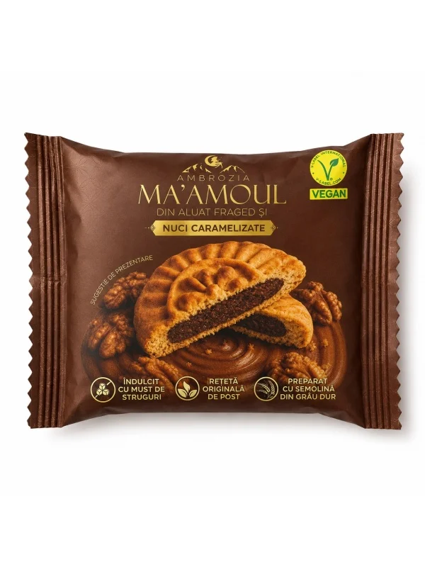 Vegan - BISCUITE UMPLUT CU CREMA DE NUCI CARAMELIZATE 50G