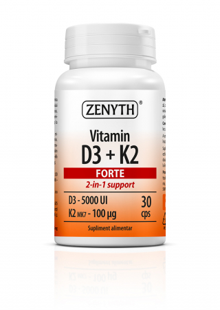 Sistemul osos si articulatii - Vitamina D3+ K2 FORTE 30 CPS ZENYTH