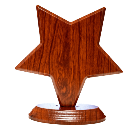 Trofee Lemn - Trofeu lemn Wstar 18 cm – premiu personalizabil din lemn pentru competiții și evenimente