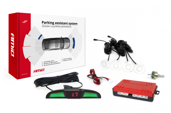 Set de senzori de inversare a parcare LED COB 4 senzori albi