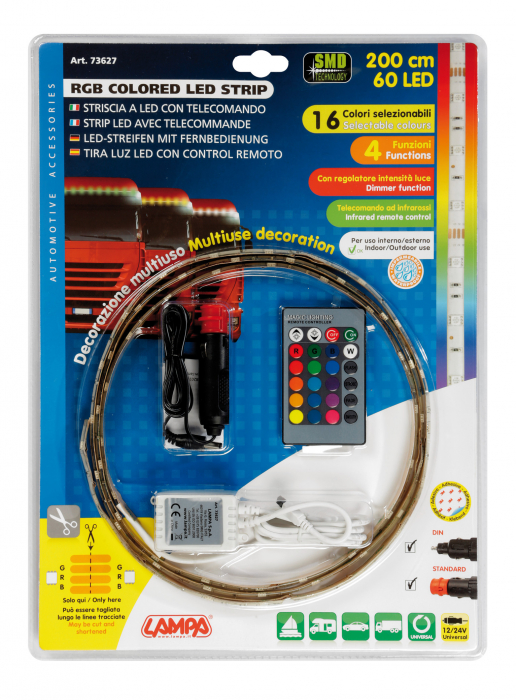 Banda LED RGB cu telecomanda 12/24V - 200cm [20]