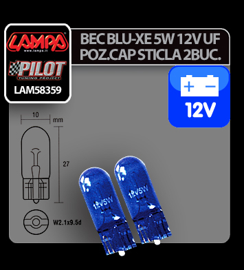 Bec Blu-Xe 5W 12V pozitie cap sticla W2,1x9,5d 2buc [9]