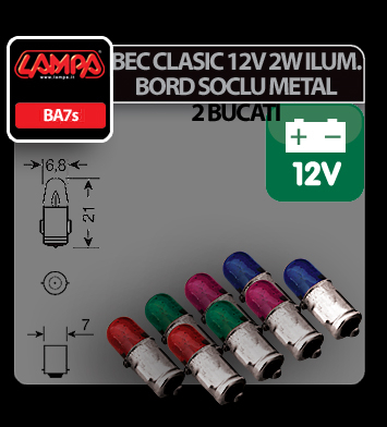 Bec clasic 2W 12V iluminat bord soclu metal BA7s 2buc - Verde [6]