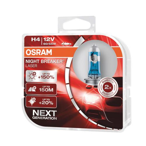 Bec halogen 12V - H4 - 60/55W Night Breaker Laser +150% P43t 2buc Osram [4]