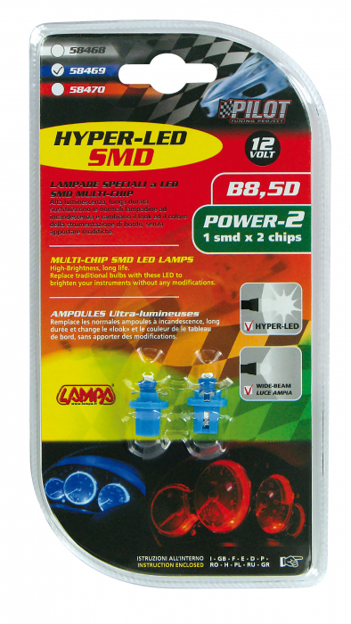 Bec Hyper-Led2 - 1SMD 12V ilum. bord soclu pl.B8,5d 2buc - Albas [2]