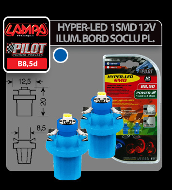 Bec Hyper-Led2 - 1SMD 12V ilum. bord soclu pl.B8,5d 2buc - Albas [3]