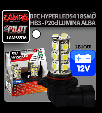 Bec Hyper-Led54 - 18SMD 12V HB3 P20d 2buc - Alb [3]
