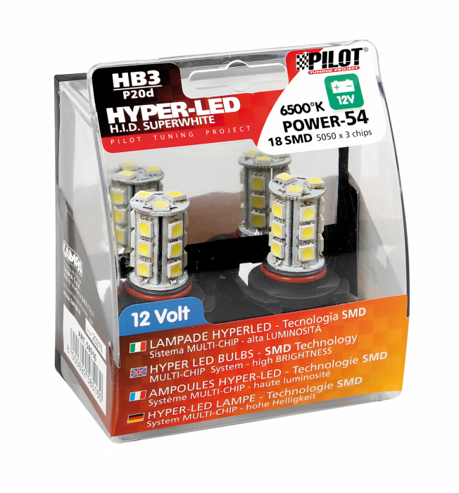 Bec Hyper-Led54 - 18SMD 12V HB3 P20d 2buc - Alb [5]