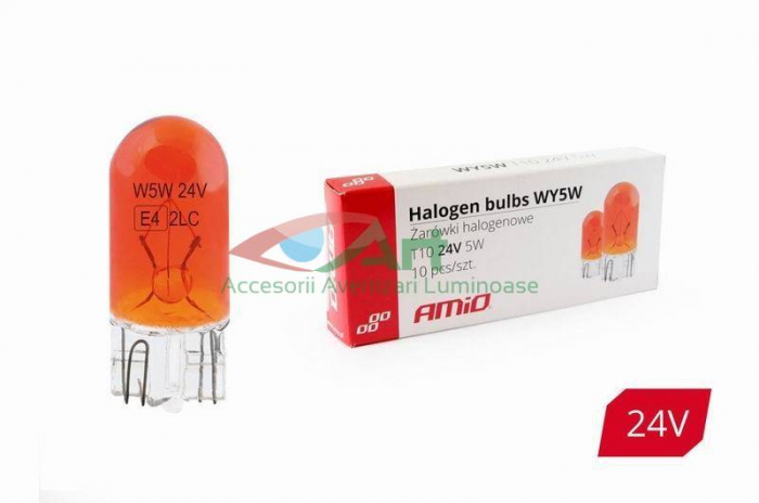 Bec soclu sticla 24V/5W W5W -T10 galben 01001 Amio [5]