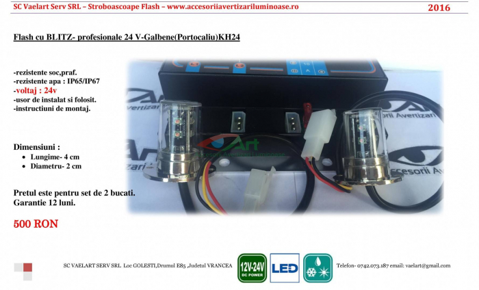 Flash cu BLITZ -LED- profesionale 24 V-Galbene(Portocaliu) KH24 [8]