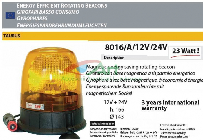Girofar cu prindere magnetica si 3 ventuze Taurus 8016/12V/24V Sacex [14]