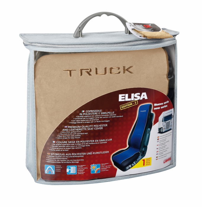 Husa scaun camion Elisa-2 poliester/imit. piele 1buc - Bej/Negru [9]