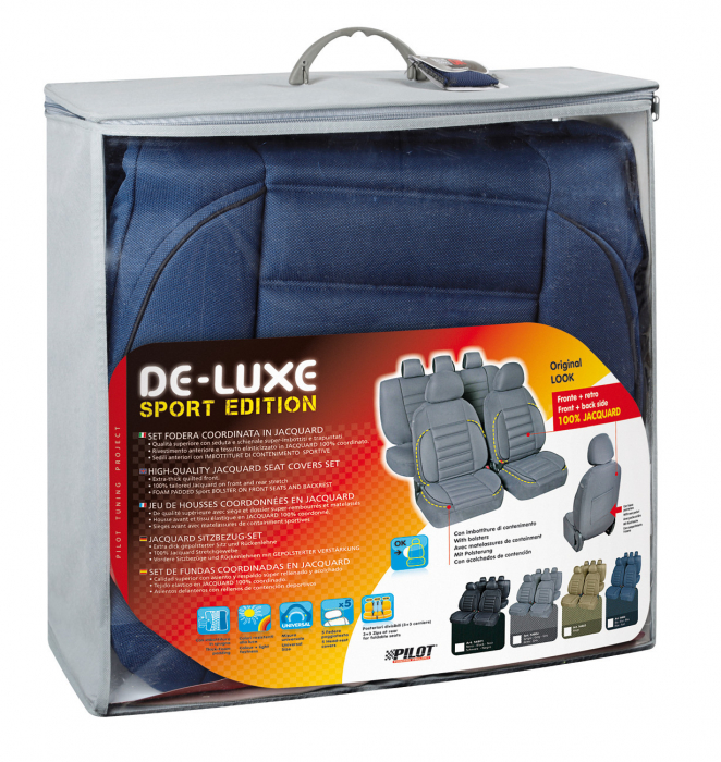 Huse scaun De-Luxe Sport Edition jacquard high-quality 9buc - Albastru [3]