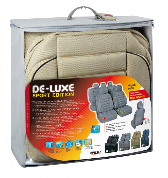 Huse scaun De-Luxe Sport Edition jacquard high-quality 9buc - Bej [3]