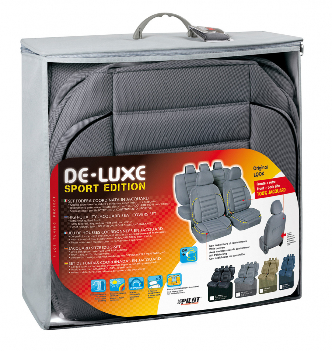 Huse scaun De-Luxe Sport Edition jacquard high-quality 9buc - Gri [4]