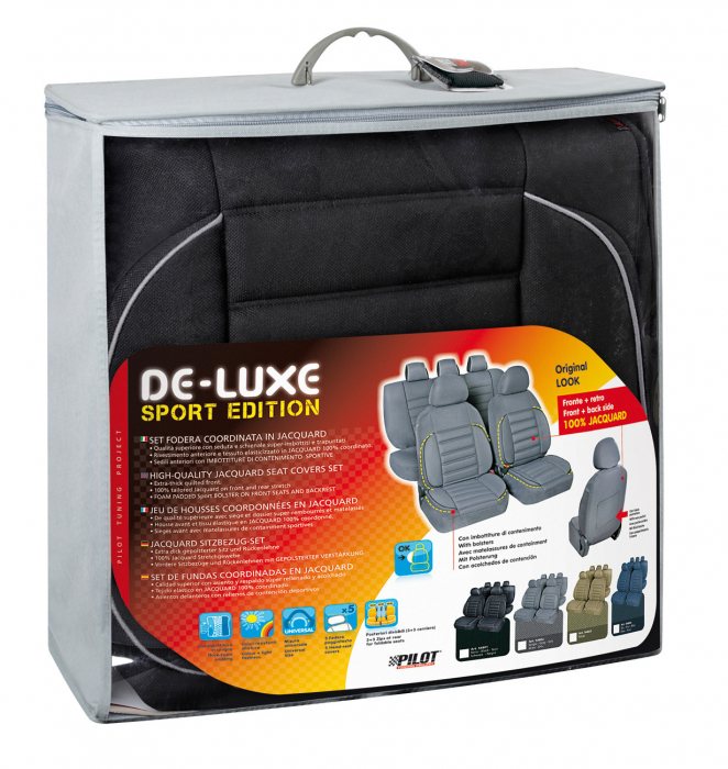Huse scaun De-Luxe Sport Edition jacquard high-quality 9buc - Negru [9]