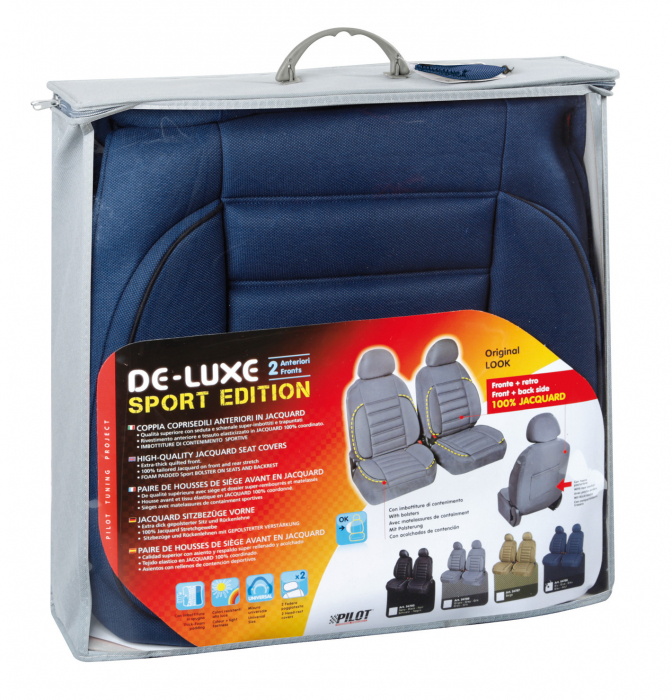 Huse scaun fata De-Luxe Sport Edition jacquard high-quality 2buc - Albastru [3]