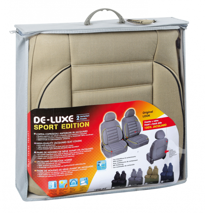 Huse scaun fata De-Luxe Sport Edition jacquard high-quality 2buc - Bej [3]