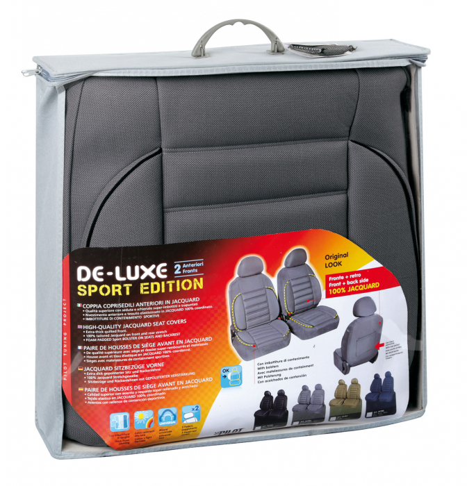 Huse scaun fata De-Luxe Sport Edition jacquard high-quality 2buc - Gri [8]