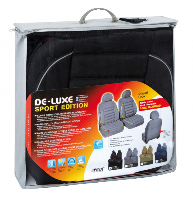 Huse scaun fata De-Luxe Sport Edition jacquard high-quality 2buc - Negru [8]