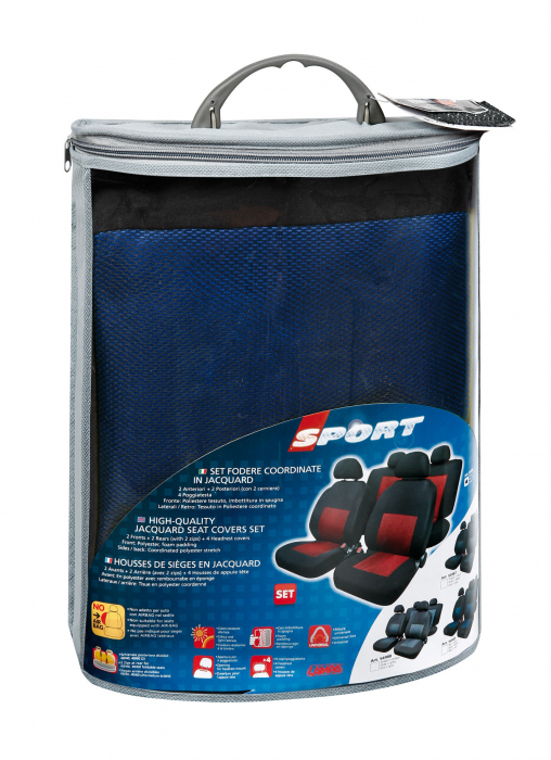 Huse scaun Sport 8buc jacquard high-quality - Albastru/Negru [3]