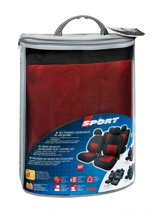 Huse scaun Sport 8buc jacquard high-quality - Rosu/Negru [11]