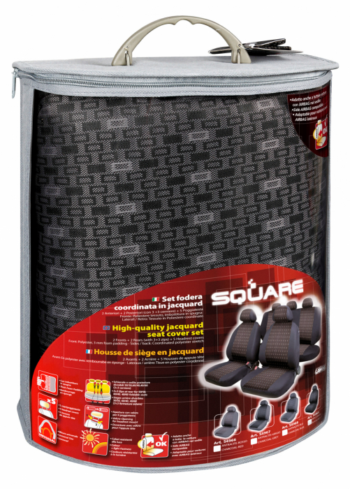 Huse scaun Square set 9buc jacquard high-quality - Negru [9]