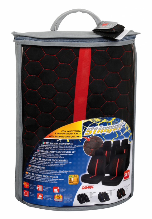 Huse scaun Stinger 9buc Negru/Rosu [9]
