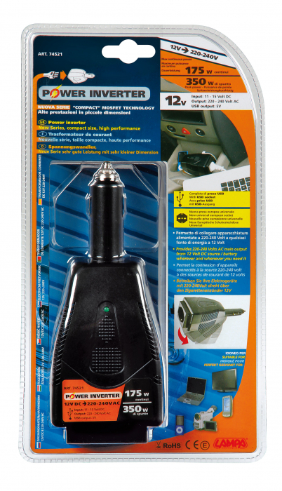 Invertor curent de la 12V la 220V 175W cu USB Lampa [13]