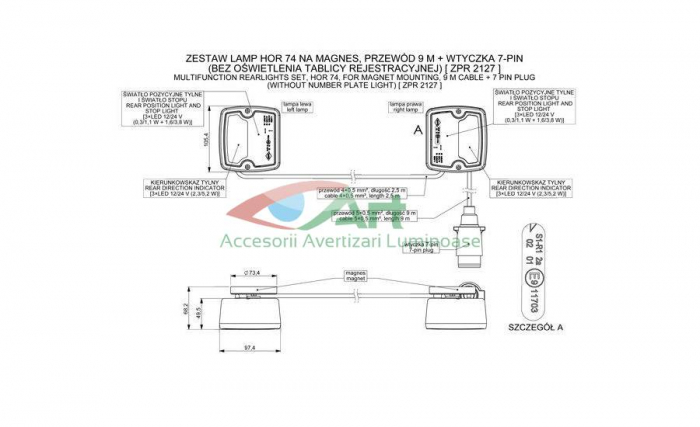 Kit stop lampi cu LED si magnet 12V - 24V ZPR2127 [2]