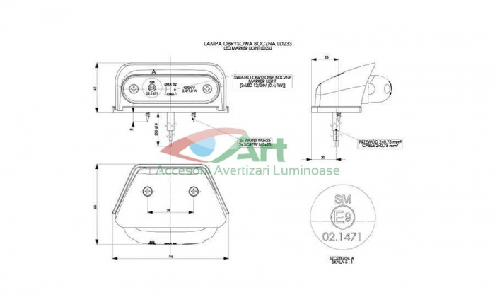 Lampa cabina portocalie cu LED LD233 [8]