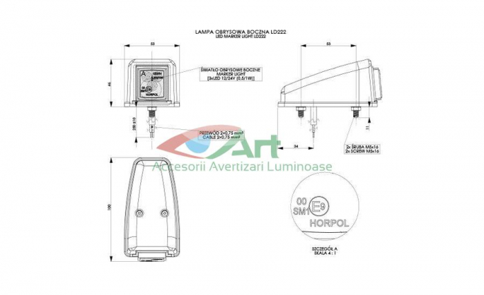 Lampa de cabina galbena LD222 Horpol [2]