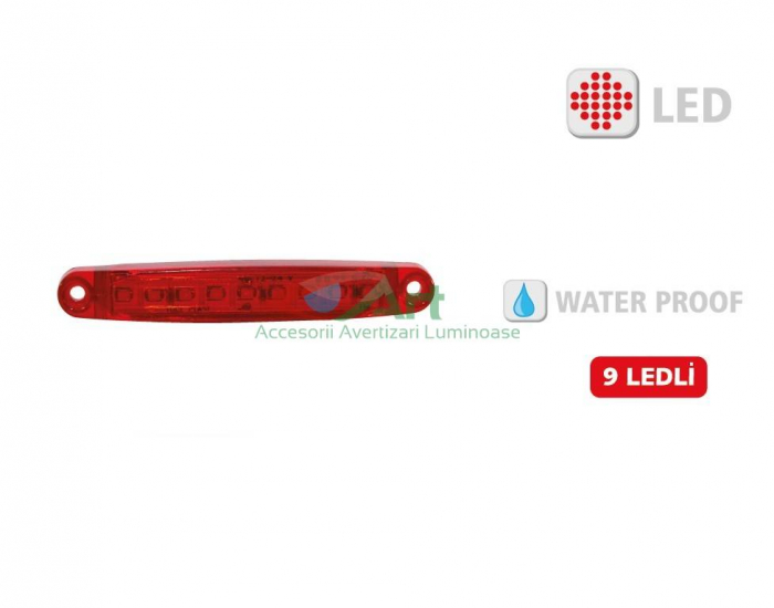 Lampa gabarit 9 led Rosu 12V-24V Slim [3]