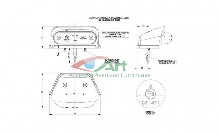 Lampa gabarit LD230 3 led alb cabina [13]
