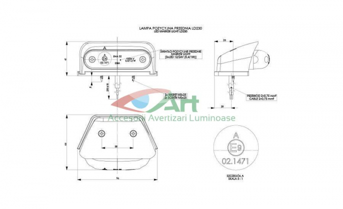 Lampa gabarit LD230 3 led alb cabina [10]