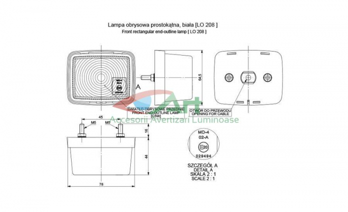 Lampa gabarit LO208 alba pozitie fata cabina Horpol [2]