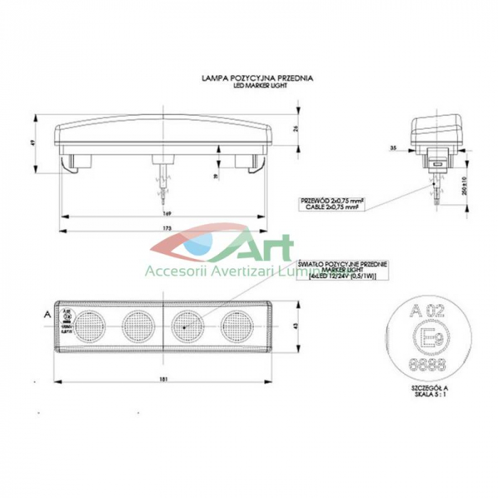 Lampa gabarit Scania cu 4 LED -Alb Horpol LD651 [15]