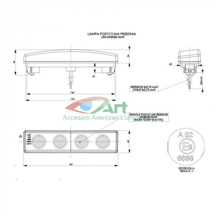 Lampa gabarit Scania cu 4 LED -Alb Horpol LD651 [7]