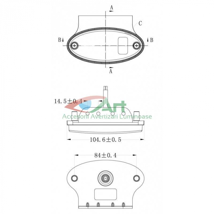 Lampa laterala cu suport 3LED ovala 12/24v V1866 [4]