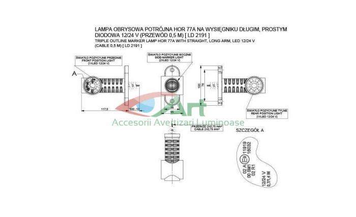 Lampa LED gabarit 3 functii cu brat drept LD2191 [4]