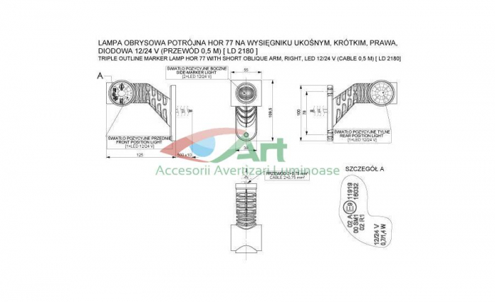 Lampa LED gabarit 3 functii cu brat mediu LD2180 Dreapta [9]