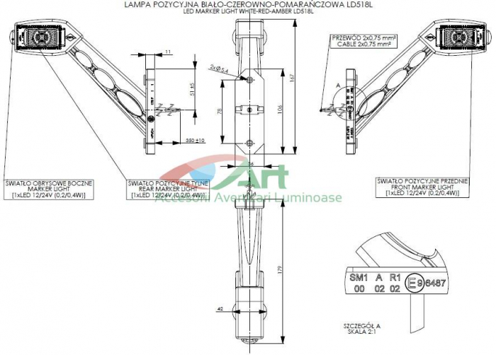 Lampa LED gabarit cu brat cot la 45 grade Dreapta LD518R [5]